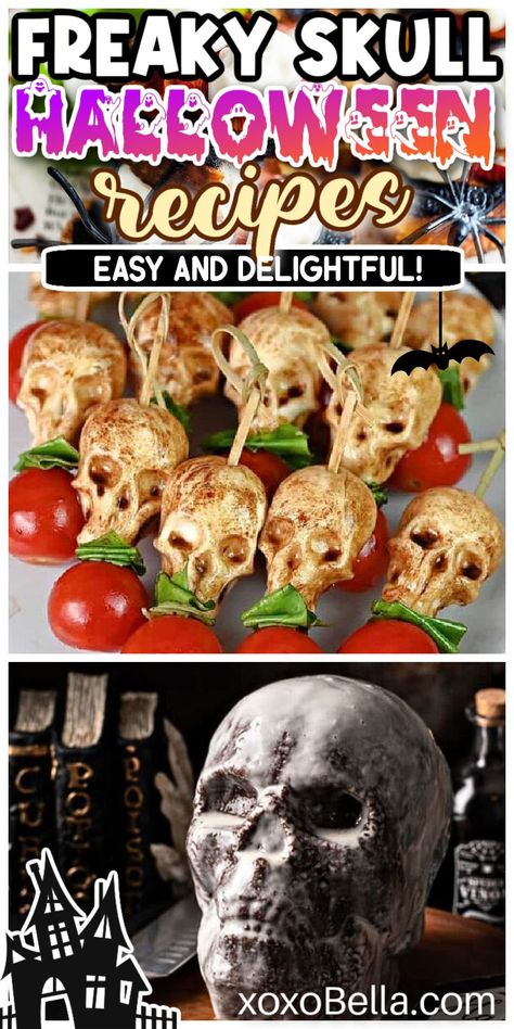 Fang-tastic skull recipe ideas for Halloween Skull Molds Recipes, Halloween Skull Recipes, Skull Caprese Skewers, Skull Party Ideas, Creepy Halloween Dinner, Halloween Skull Cupcakes, Silicon Mold Recipes, Silicone Skull Mold Recipes, Nordic Ware Skull Pan Recipes