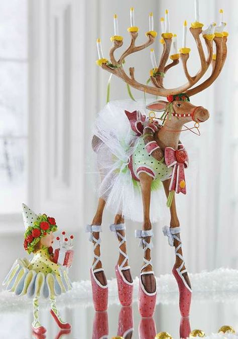 Add a whimsical touch to your Christmas display with the Patience Brewster Dancer Dash Away Reindeer Character that boasts intricate details your guests are sure to love. Patience Brewster Ornaments, Patience Brewster Christmas, Patience Brewster Krinkles, Reindeer Figure, Patience Brewster, Iridescent Fabric, Dancer Gift, Elf Ornaments, Painted Resin