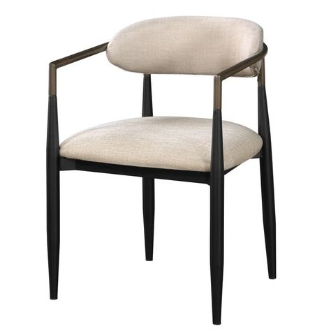 Corrigan Studio® Lisbella Fabric Upholstered Back Arm Chair in Beige/Black | Wayfair 1960s Interior Design, 1960s Interior, Beige Dining Chair, Chair Luxury, Acme Furniture, Beige And Black, Fabric Black, Beige Fabric, Furniture Dining Chairs