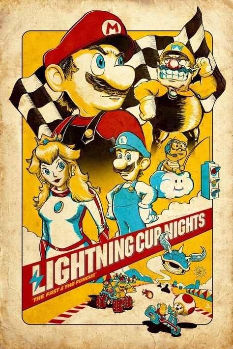 Mario Kart Fungi Art, Super Mario Kart, Super Mario Art, Nintendo Art, Mario Art, Retro Videos, Geek Art, Retro Video Games, Mario And Luigi