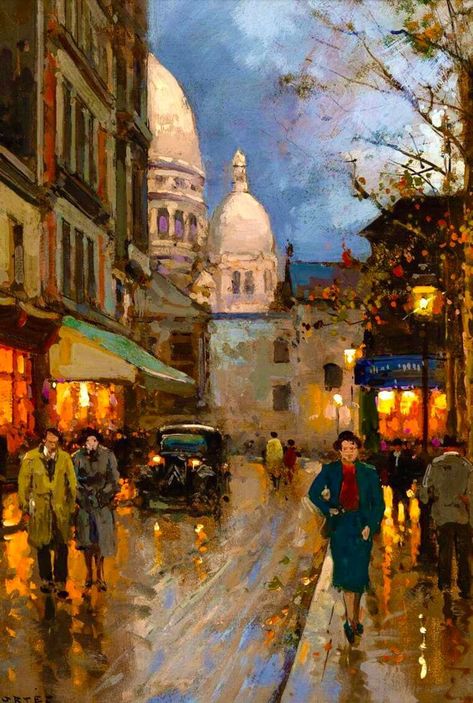 Edouard Leon Cortes 1882-1969 French post impressionist painter “ Place du Tertre “ Paris Place Du Tertre, Skyline Artwork, Rennaissance Art, Impressionist Artists, Architecture Concept Drawings, City Painting, Building Art, Impressionist Art, Post Impressionists