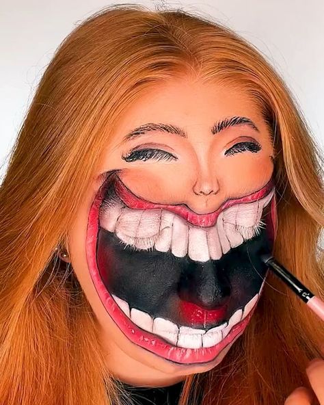 Funny Makeup Memes, Scary Makeup Ideas, Metdaan Makeup, Illusion Makeup, 3d Makeup, Funny Makeup, Makeup Memes, Halloween Memes, Cool Halloween Makeup