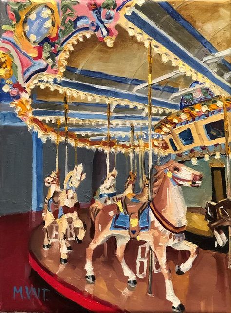 Carasoul Design, Carousel Inspiration, Carousel Painting, Carousel Illustration, Carnival Painting, Circus Painting, Carousel Art, Carnival Art, Toile Art