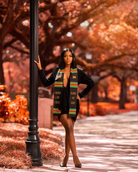 Master Graduation Pictures Black Women, Grad School Picture Ideas, Graduation Picture Ideas Business, Fall College Graduation Pictures Photo Shoot, Black Grad Pictures, Fall Senior Pictures Black Woman, Graduation Pictures Hbcu, Black Women College Graduation Pictures, Black Nursing Graduation Pictures