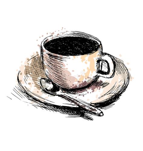 Cute Cup Of Coffee Drawing, Coffee Cup Drawing Sketches, Coffee Mugs Drawing, Cup Of Coffee Sketch, Coffee Pencil Drawing, Espresso Cup Drawing, Art Coffee Drawing, Coffee Cup Art Draw, How To Draw Coffee