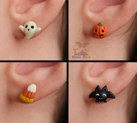 Polymer Clay Halloween Earrings, Fimo Halloween, Metamorphosis Art, Clay Halloween, Dulces Halloween, Polymer Clay Halloween, Pumpkin Candy Corn, Halloween Clay, Halloween Characters