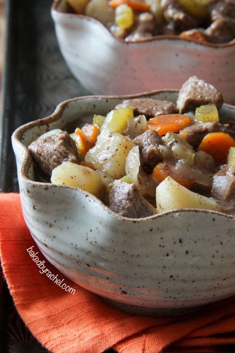 Slow Cooker Apple Cider Beef Stew – Baked by Rachel Meaty Soups, Apple Cider Beef Stew, Beef Stew Crock Pot, Beef Stew Crock, Bonfire Night Food, Slow Cooker Apple Cider, Slow Cooker Apple, Slow Cooker Apples, Night Food