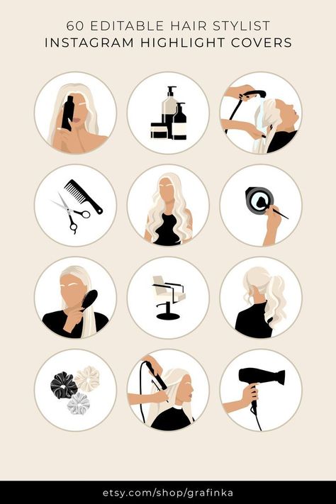 Instagram Story Highlight Icons Aesthetic Hairdresser, Beige White Aesthetic, Beauty Post Ideas, Hair Keratin Logo, Stylist Instagram, Hair Salon Marketing, Hair Stylist Logo, Instagram Story Highlight Covers, Salon Pictures