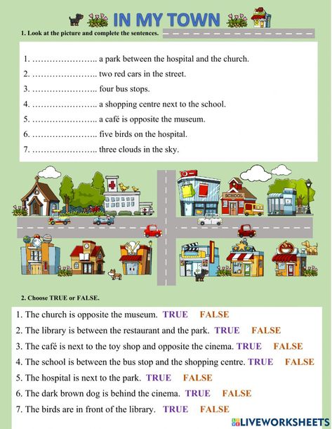 Family Crafts Preschool, Town Games, Reading Comprehension For Kids, Esl Teaching Resources, English Worksheet, The Worksheet, Crafts Preschool, Basic English, English Worksheets For Kids