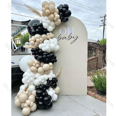 ✨ This DIY Balloon Garland Kit is fully customizable! So fun and easy to do (no experience necessary), but yet makes a big statement! Perfect for a bridal shower, baby shower, wedding, birthday party or bachelorette party décor! Can be hung as backdrop, garland, centerpiece, table runner...the possibilities are endless! ✨ Package includes:  162pcs Balloon Combination Natural Sand（5inch*25pcs，10inch*30pcs） Matte Black（5inch*25pcs，10inch*25pcs，18inch*1pcs） Matte White（5inch*25pcs，10inch*30pcs，18in Black And White Balloons, Baby Shower Balloon Arch, Balloons Arch, White Baby Showers, Baby Balloon, Garland Arch, Black And White Baby, Black Balloons, White Balloons