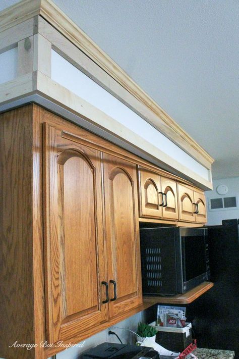 Kitchen Cabinet Crown Molding Ideas Cupboards, Back Of Kitchen Cabinet Ideas, Dress Up Kitchen Cabinets, How To Cover Soffit In Kitchen, Crown Molding Kitchen Soffit, Molding On Top Of Kitchen Cabinets, What To Do With Wall Above Kitchen Cabinets, Bulkheads In Kitchen, Modern Kitchens With Bulkheads