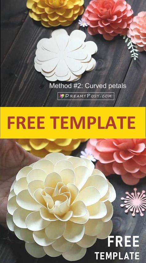 Easy paper flower with SVG |PDF template Paper Flower Ideas Decorations, Paper Flowers On Cricut, Paper Flowers Pattern, How Make Paper Flowers, Card Stock Flower, Paper Flower Cricut Template Free, Paper Flower Free Template, How To Make Paper Flowers With Cricut, Paper Flower Birthday Decor