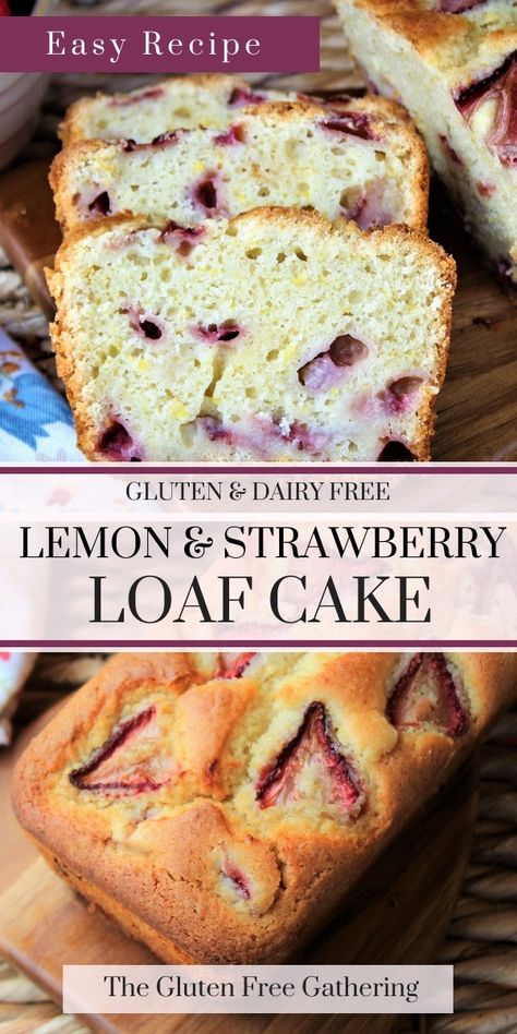 Gluten Free Strawberry Bread, Strawberry Recipes Gluten Free, Gluten Free Loaf Cake, Strawberry Loaf Cake, Gluten Free Loaf, Strawberry Loaf, Peach Quick Bread, Lemon And Strawberry, Breakfast Cakes