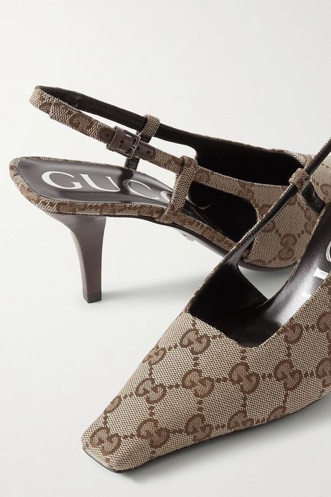 Gucci Pumps, Gucci Heels, Girly Shoes, Signature Canvas, Hot Shoes, Dream Shoes, Fall Shopping, Slingback Pump, Gucci Shoes