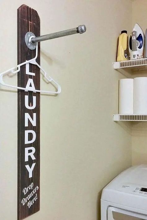 Pipe Clothes Rack, Vintage Laundry Room Decor, Laundy Room, Vintage Laundry Room, Small Laundry Room Organization, Laundry Room Sign, Room Storage Diy, Dream Laundry Room, Laundry Room Renovation