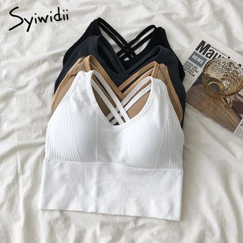 Syiwidii White Cross Criss Tank Top Women Summer New Sexy Streetwear Crop Top Built In Bra Female Casual Wrap Chest Short Vest Bra With Tank Top, Slytherin Clothes, Bra Outfit, Fitness Wear Outfits, Cute Sleepwear, Casual College Outfits, Fashion Vocabulary, Tank Top Women, Short Vest