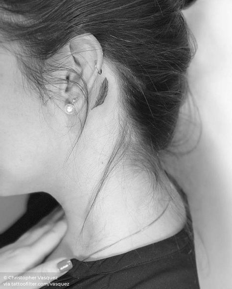 Feather Ear Tattoo Behind The, Feather Tattoo Back Of Neck, Arrow Ear Tattoo, Small Feather Tattoo Behind Ear, Neck Feather Tattoo, Behind The Ear Feather Tattoo Ideas, Feather Behind The Ear Tattoo, Behind The Ear Feather Tattoo, Small Budgie Tattoo