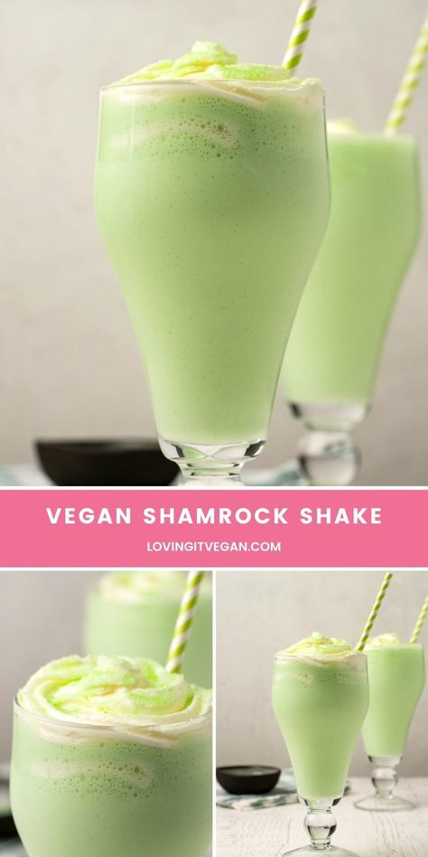 Vegan Shamrock Shake, Vegan Shamrock Shake Recipe, Vegan Milkshake, Peppermint Milkshake, Vegan Beverages, Shamrock Shakes, Vegan Drinks Recipes, Vegan Shakes, Vegan Ice Cream Recipe