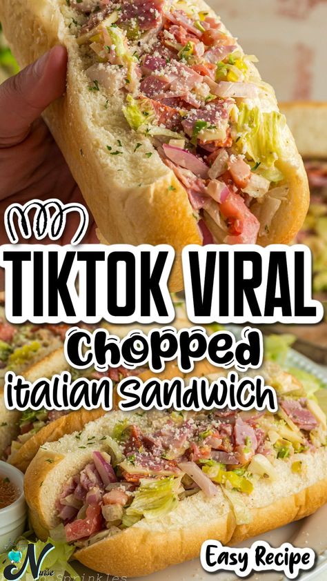 Tik Tok Chopped Sandwich, Tiktok Italian Sub, Chibata Bread Sandwich Easy Recipes, Dinner Sandwich Recipes Families, Gondola Sandwich, Tik Tok Italian Sandwich, Delicious Sandwiches Lunch Ideas, Tik Tok Chopped Grinder Sandwich, Spicy Italian Sandwich Recipes