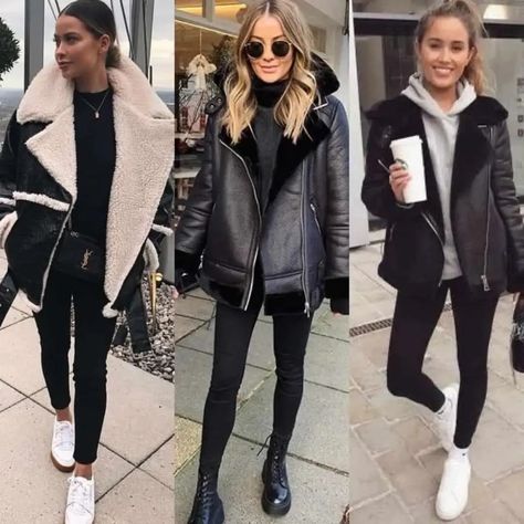 Faux Leather Jacket Outfit, Shearling Jacket Outfit, Leather Jacket Outfit Winter, Black Jacket Style, All Black Outfit Ideas, Outfit Ideas Comfy, 200 Fashion, Black Jacket Outfit, Artist Hue