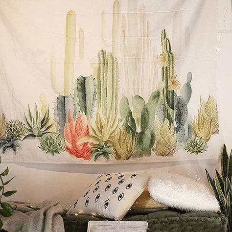 WickedAF tapestry Southwest Cactus Tapestry Cactus Tapestry, Wall Tapestry Living Room, Succulent Wall Hanging, Tapestry Headboard, Cactus Landscape, Summer Wall Decor, Landscape Tapestry, Wall Hanging Living Room, Boho Chic Accessories