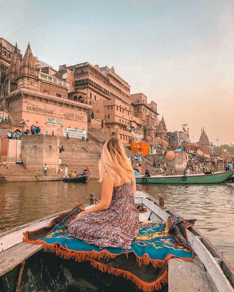 Beautiful Portrait at Ganga River, Varanasi #India Reliance Jewels, Boat Photoshoot, Weather In India, India Tourism, India Travel Places, Backpacking India, Travel Pose, Amazing India, Boat Pics