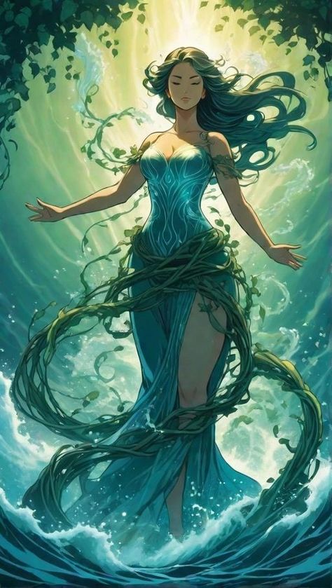 Gaia Art Goddesses, Earth Elemental Character Design, Gaia Drawing, Forest Goddess Art, Gaia Goddess Art, Earth Goddess Art, Mother Nature Drawing, Greek Goddess Gaia, God Of Earth