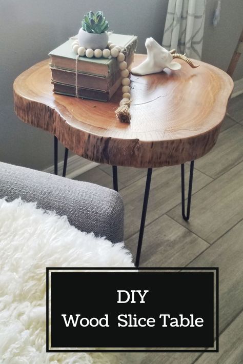 Wood Slice Side Table, Diy Wood Stump Side Table, Diy Wood Slice Table, Log Slice Table, Wood Slice Home Decor, Live Edge Side Table Diy, Log Slices Ideas Diy Projects, Natural Wood Tables, Wood Cookie Table