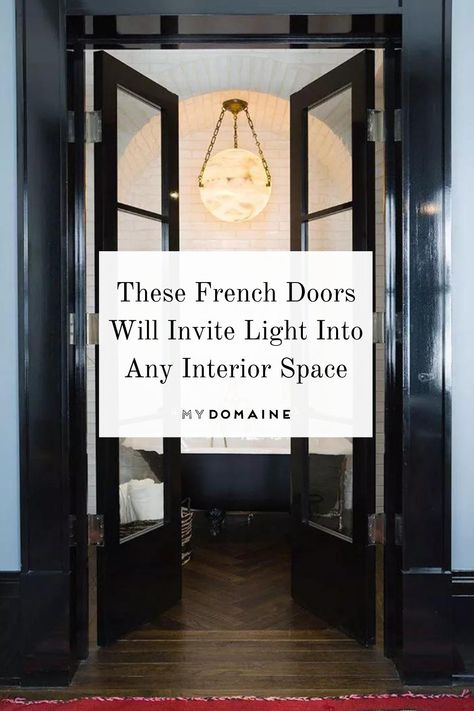 There's just something classy about French doors and how they can instantly elevate the look of a room. If you've been considering French doors for your home, you've got to see these ideas. Study Doors Ideas, Glass Hallway Door, Cafe Door Design Entrance, Narrow French Doors Interior, Interior French Door Ideas, French Door Decor, Narrow French Doors, Room Ideas Kitchen, Installing French Doors