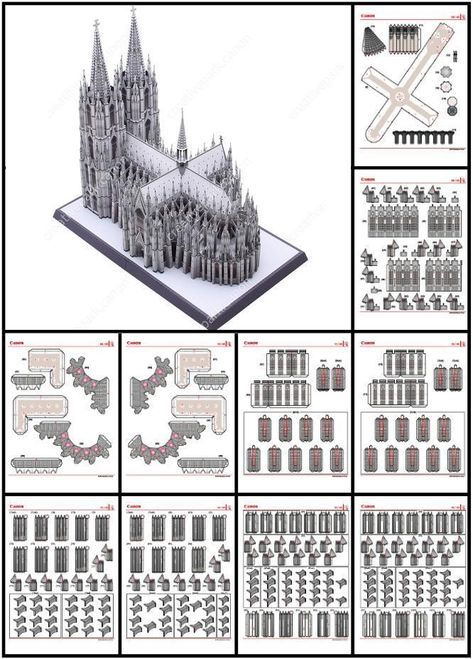 Paper Model Architecture, Germany Cologne, Paper Doll Printable Templates, Paper Structure, Free Paper Models, Pop Up Art, Paper Toys Template, Paper Quilling Designs, Disney Sticker