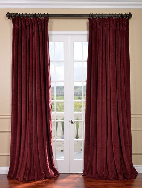 Signature Burgundy Double Wide Velvet Blackout Curtains Single Panel Curtain, Half Price Drapes, Velvet Duvet, Drapes And Blinds, Velvet Drapes, Pocket Curtains, Long Curtains, Custom Drapes, Blackout Drapes