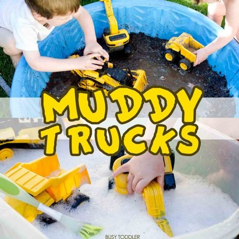 Muddy Trucks and Car Wash - Busy Toddler Muddy Trucks, Preschool Winter, Easy Toddler Activities, Fun Outdoor Activities, Sensory Activities Toddlers, Toddler Activity, Fun Summer Activities, Easy Toddler, Summer Activity