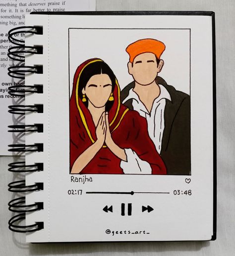 Song Canvas Painting, Bollywood Doodle, Song Drawings Art Spotify, Mandala Couple Drawing, Aesthetic Song Drawing, Bollywood Drawing, Spotify Drawing Aesthetic, Spotify Doodle, Spotify Drawing