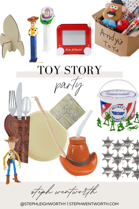 Toy Story Party - Steph Leighworthy Two Infinity And Beyond Party Favors, Free Toy Story Printables, Toy Story Table Setting, Toy Story Party Favors Ideas, Toy Story Cloud Cake, Toy Story Goody Bag Ideas, Toy Story Birthday Table Ideas, Youve Got A Friend Whos Three, Woody And Buzz Birthday Party