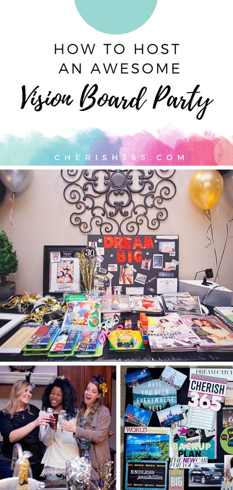 How To Make An Inspiration Board, Host A Vision Board Party, Goal Party Ideas, Host Vision Board Party, Hosting Vision Board Party, Affirmation Party Ideas, Ladies Vision Board Party, Manifestation Party Ideas, Mood Board Party Ideas