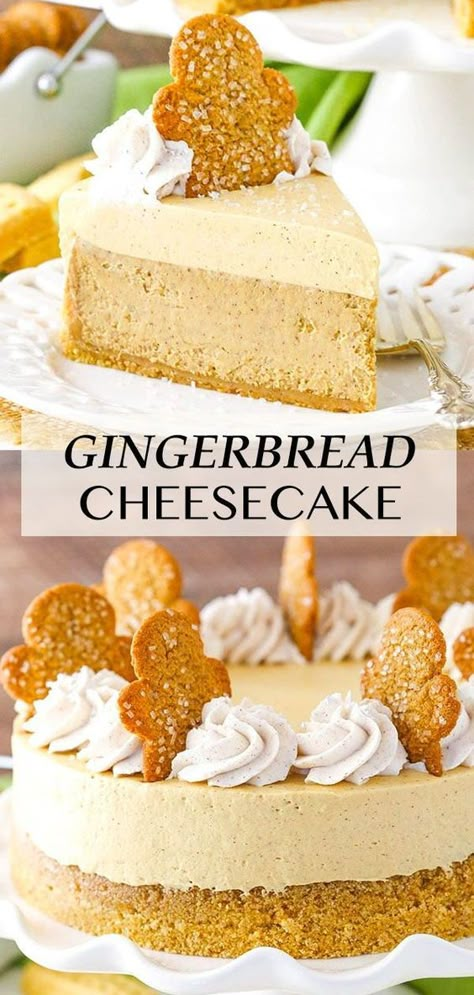 This Gingerbread Cheesecake recipe is made with a delicious shortbread crust, gingerbread cheesecake filling and a molasses mousse topping! It’s the perfect easy dessert recipe for the holidays! Gingerbread Cheesecake, Raspberry Bars, Easy Dessert Recipe, Brownie Desserts, Shortbread Crust, Cheesecake Filling, Oreo Dessert, Holiday Dessert, Christmas Food Desserts