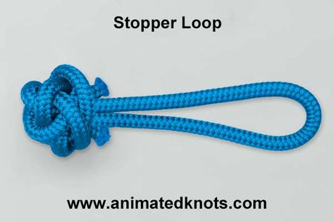 The Stopper Loop uses the same Button Knot as the Stronger Rope Shackle and provides its significant increase in breaking strain. Here it is made with a loop and the Button provides an anchor point for a Halyard or Sheets terminated using Soft-Shackle loops. The Button Knot is a modified version of Ashley's Wall and Crown Button (ABOK # 880, p 162). Learn more. #splicing #rope #knots Splicing Rope, Button Knot, Rope Braids, Paracord Dog Leash, Loop Knot, Survival Knots, Best Knots, Knots Guide, Paracord Tutorial