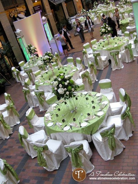 Wedding Reception Flowers Centerpieces, Reception Flowers Centerpieces, Enchanted Forest Quinceanera Theme, Green Quinceanera Theme, Baptism Reception, White Flower Centerpieces, Tiana Wedding, Princess Tiana Birthday Party, Tiana Birthday Party