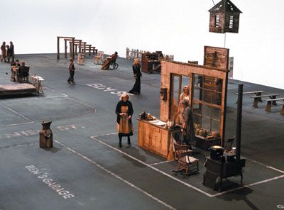 “Dogville,” dir. Lars von Trier (2003). Lars Von Trier, Tv Set Design, Stage Set Design, Set Design Theatre, Image Film, Theatre Stage, Theatre Design, Theatre Set, Scene Design