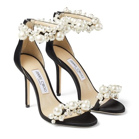 Jimmy Choo Aesthetic, Wedding Dress Sandals, Expensive Outfits, Summer High Heels, Pearl Embellishment, Jimmy Choo Sandals, Satin Sandals, Expensive Shoes, Jimmy Choo Heels