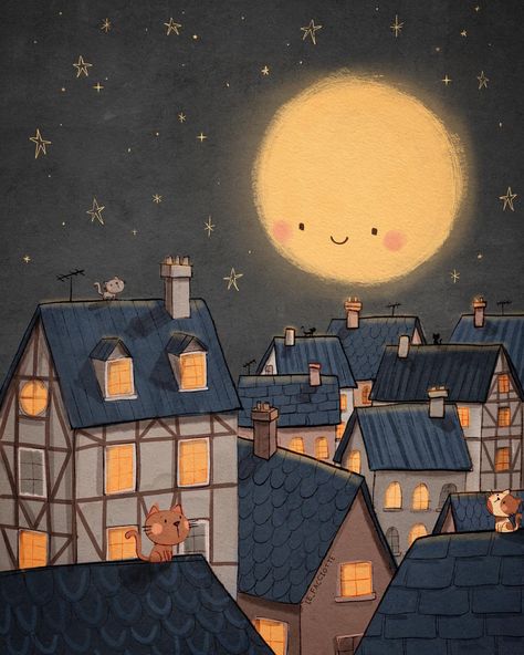 Good Night Illustration Art, Night Illustration Wallpaper, Good Night Images New Good Night Images, Cute Sleeping Cartoon, Good Night Drawing, Good Night Cute Images, Bedtime Illustration, Day And Night Drawing, Good Night Aesthetic