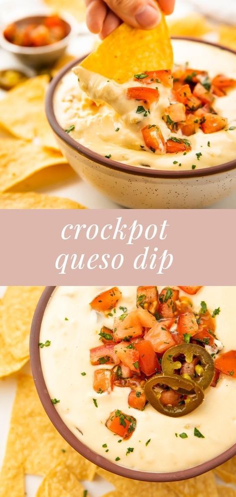 This super easy and super delicious Crockpot Queso Dip is one of the BEST slow cooker dip recipes! If you love queso, you're going to love this homemade recipe. Perfect for serving at a Superbowl party, or for Cinco de Mayo. Slightly spicy, creamy, and perfect for serving with corn chips. This easy slow cooker recipe is going to be a new family favorite! Crockpot Velveeta Queso, Queso Dip With Cream Cheese, Queso Crockpot, Slow Cooker Queso Dip, Crockpot Queso Dip, Slow Cooker Cheese Dip, Cheese Dip Recipes Crockpot, Crockpot Queso, Queso Dip Crockpot