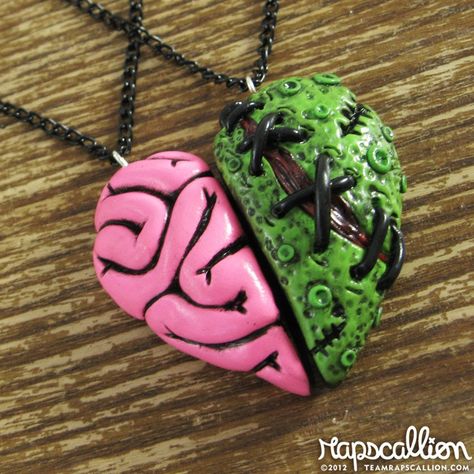 Amazing polymer clay Star Wars/Zombie jewelry - Boing Boing Zombie Jewelry, Zombie Brain, Crea Fimo, Halloween Clay, Bag Patches, Best Friend Necklaces, Kawaii Jewelry, Friends Set, Funky Jewelry