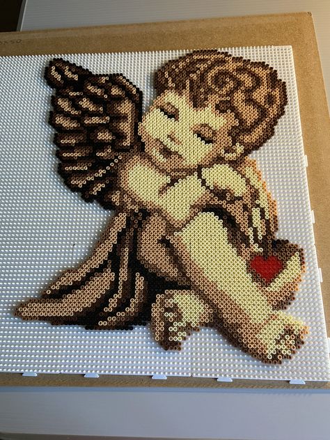 Perler Beads Angel, Angel Perler Bead Patterns, Angel Perler Beads, Melty Bead Designs, Christmas Perler Beads, Cross Stitch Christmas Stockings, Melty Bead Patterns, Pearl Beads Pattern, Fuse Bead Patterns