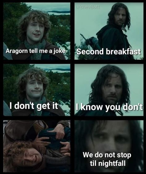 Second breakfast, Lord of the rings joke. #LOTR #secondbreakfast #funny #joke Lotr Funny, Second Breakfast, Memes Of The Day, Dc Memes, Thranduil, Legolas, Gandalf, Middle Earth, The Rings