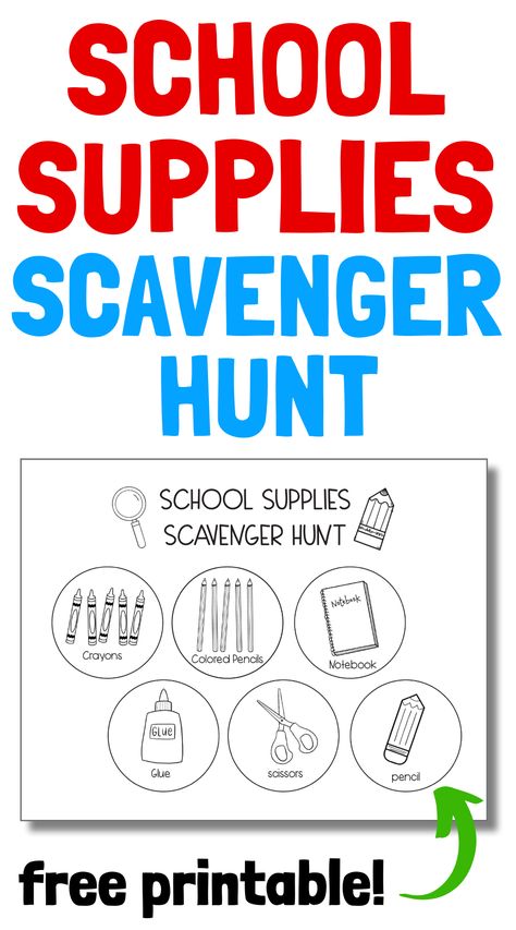 Free printable preschool worksheet school supplies scavenger hunt activity for preschoolers! Super fun and simple first day of school activity. Printable School Supplies, First Day Of School Activity, School Scavenger Hunt, Alphabet Writing Practice, Activity For Preschoolers, School Suplies, Homeschool Preschool Activities, Printable School, Free Printable Activities