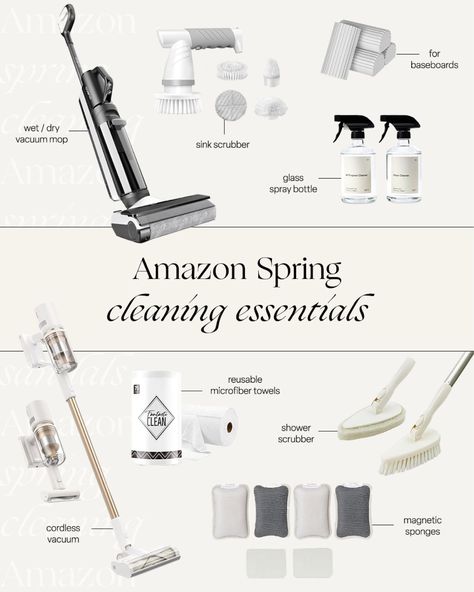 Amazon spring cleaning essentials ✨ everything you need to make spring cleaning a little easier! If you need the best cleaning supplies for your bathroom, your kitchen, or for general spring cleaning, check out these Amazon must haves. Tap to shop my essential cleaning supplies! Apartment Needs Amazon, Cleaning Must Haves Products, Pretty Cleaning Supplies, Aesthetic Cleaning Products, Home Things To Buy, Essential Cleaning Supplies, Minimalist Cleaning Supplies, Apartment Essentials Amazon, Aesthetic Cleaning Supplies