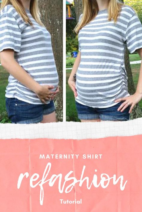 Turn a men's t-shirt into a maternity shirt easily with this tutorial! Maternity Shirt Pattern, Maternity Shirt Ideas, Maternity Shirts Diy, Diy Maternity Shirt, Diy Maternity Clothes, Maternity Sewing, Crunchy Mom, Hot Topic Clothes, Mens Shirt Refashion