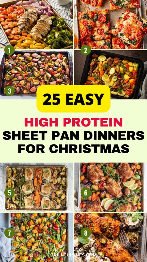 Need quick and healthy dinner ideas? Try these Healthy High Protein One Sheet Pan Dinners perfect for busy weeknights! Packed with protein and loaded with veggies, these High Protein Low Carb Sheet Pan Meals will keep you full without the hassle. From baked chicken and veggies to roasted salmon with sweet potatoes, these, one pan MEALs are perfect for fall gatherings, Christmas brunch, potluck, parties, crowd, and meal prep #SheetPanDinners #HighProteinMeals, Quick Healthy High Protein Dinner 1 Pan Healthy Meals, Easy High Protein Meals Low Carb Healthy, Macros Dinner Ideas, One Sheet Meal Prep, Healthy Sheet Pan Meals Chicken, Low Ingredient High Protein Meals, Healthy Protein Packed Dinner, Healthy Family Dinners Low Carb, One Pan Low Calorie Meals