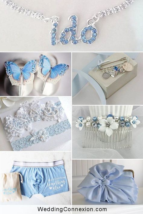 Get inspired by unique something blue wedding ideas. Most bride-to-be are familiar with this old tradition that comes from the old English rhyme: Something old, something new, something borrowed, something blue, and a sixpence in your shoe. Read our article and view specially handpicked something blue ideas for your wedding at WeddingConnexion.com Something Blue Ideas For Bride, Something Blue Ideas The Bride, Ideas For Something Blue For Bride, Something Old New Borrowed And Blue, Something Borrowed Ideas, Something Blue Wedding Ideas, Something Blue Ideas, Blue Wedding Ideas, Old New Borrowed Blue